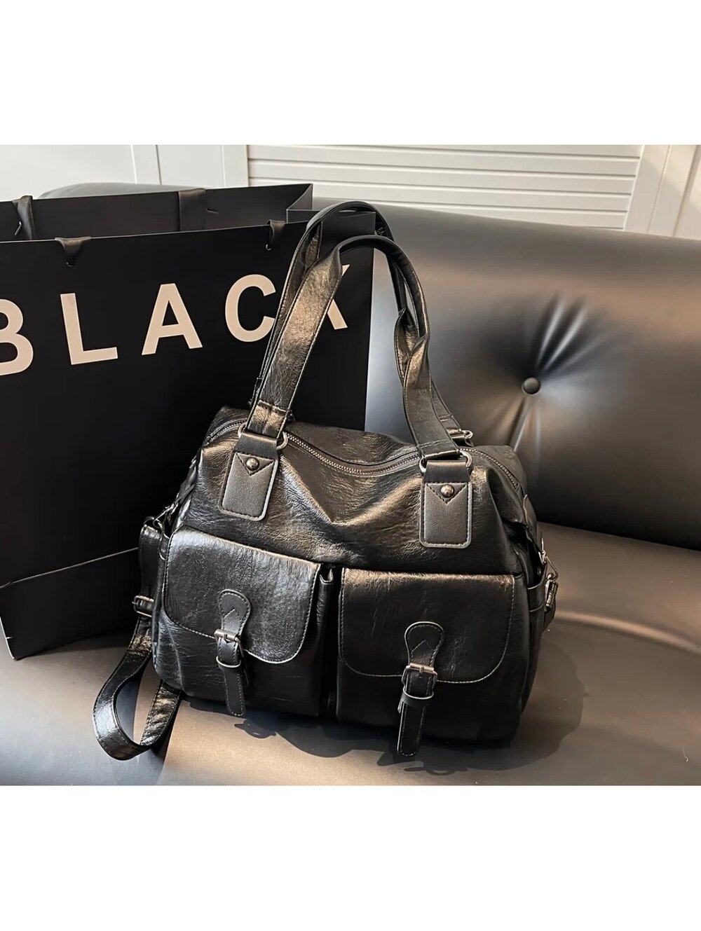 New - Vintage Inspired -Distressed Faux Leather Shoulder Bag/Tote -Black